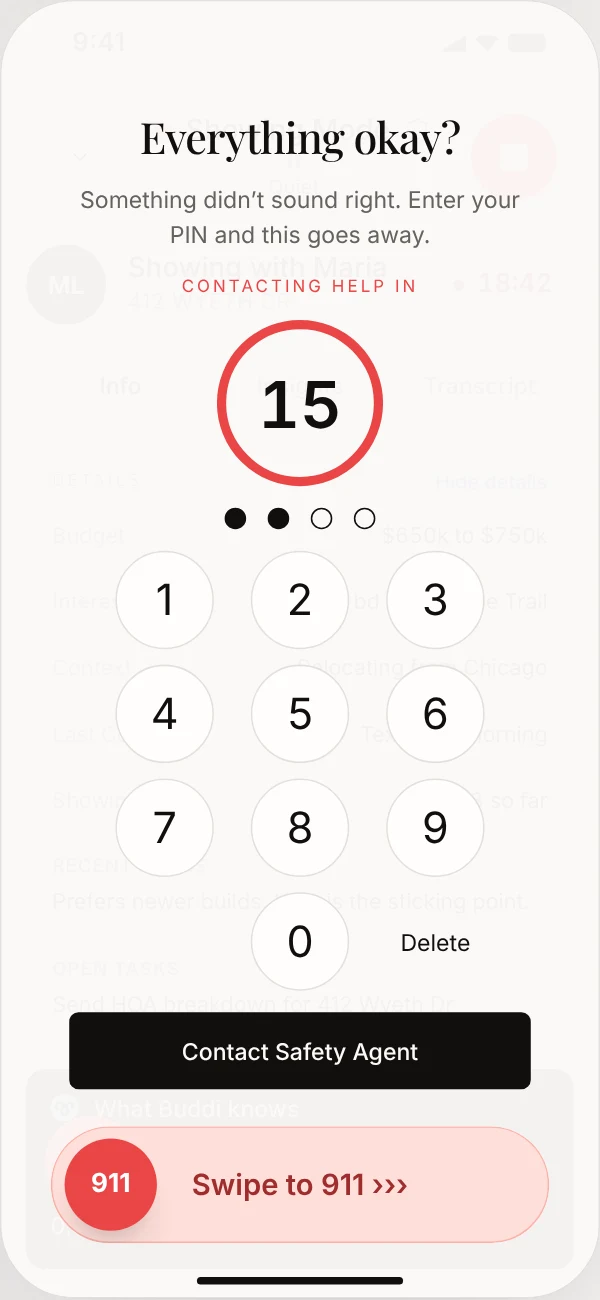 Everything okay? countdown with Contact Safety Agent and Swipe to 911