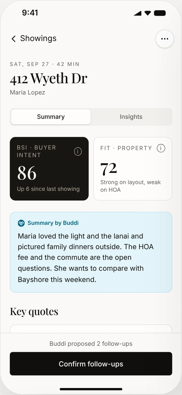 Showing summary with the buyer score