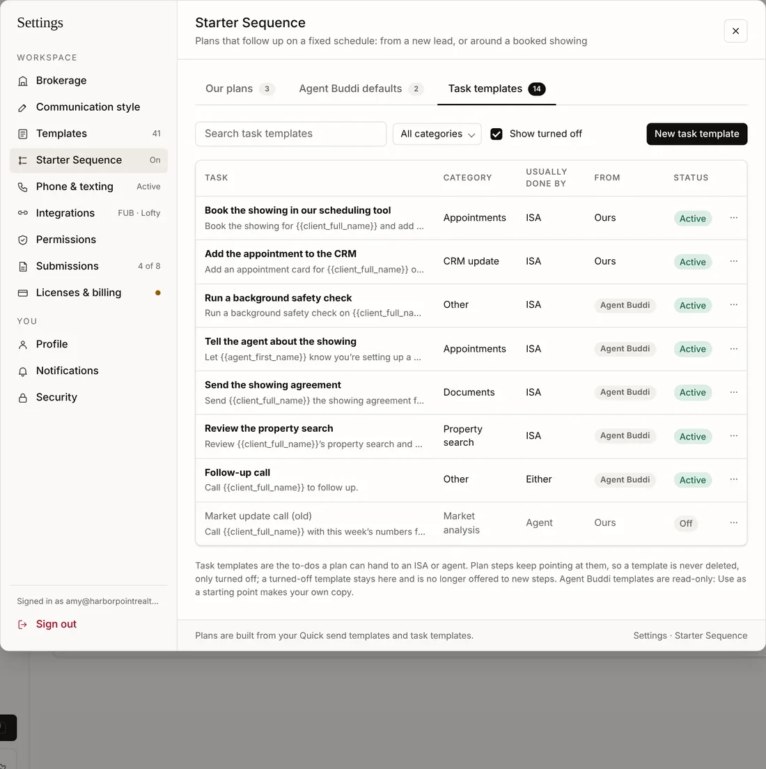 Task templates: the to-dos a plan hands to an ISA or an agent